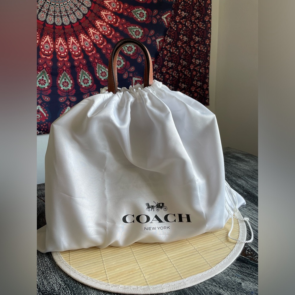 Coach Leatherware Two-Tone Canvas Tote in Beige and Brown with Orange Strap - Picture 4 of 8